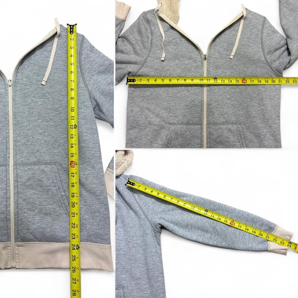 Reversible Sherpa Zip-Up Hoodie Club Room Light Gray Cream Y2K Casual Lounge M - Picture 7 of 8